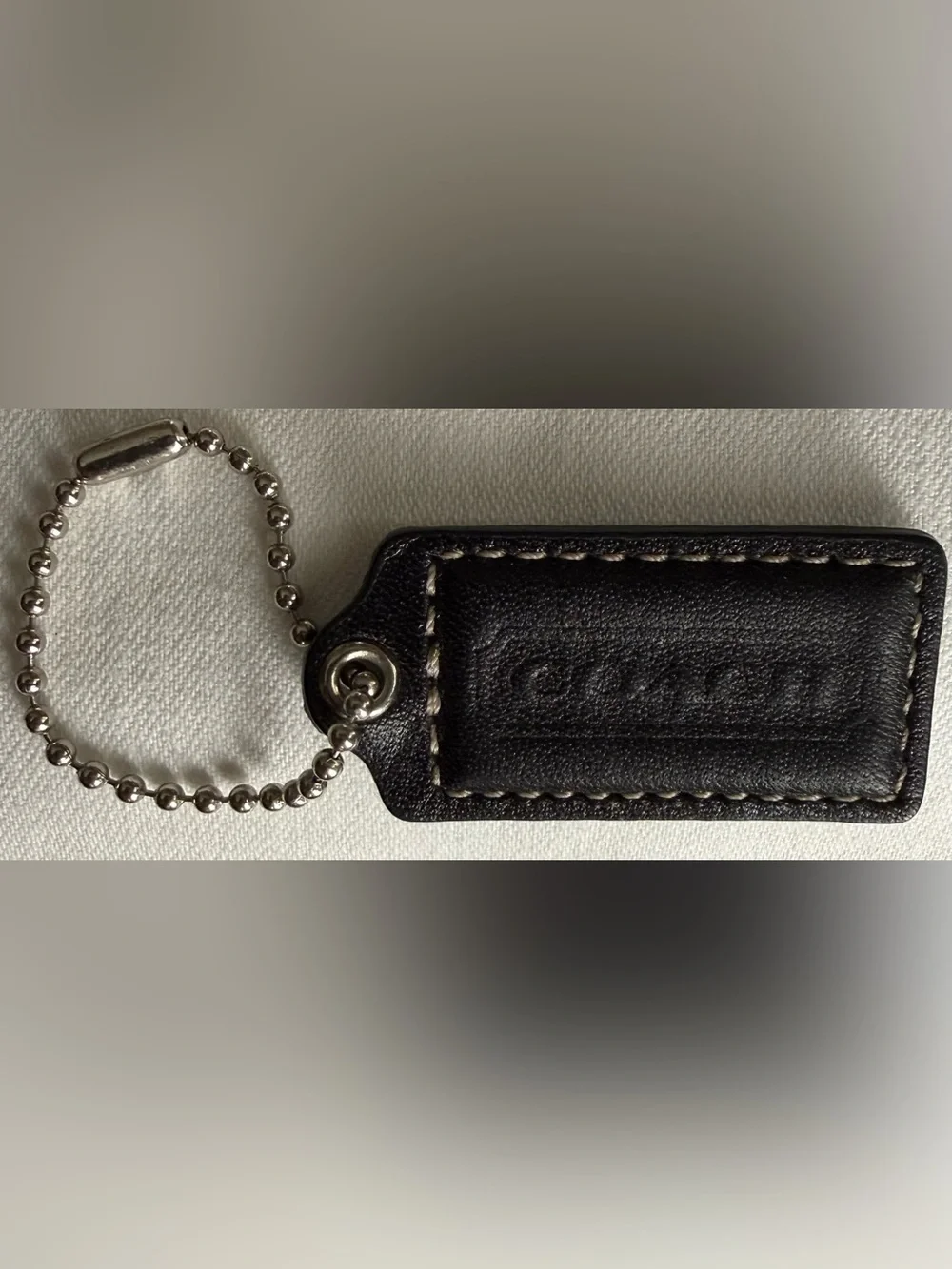 Coach Leather Key Tag with Bead Chain - Black
